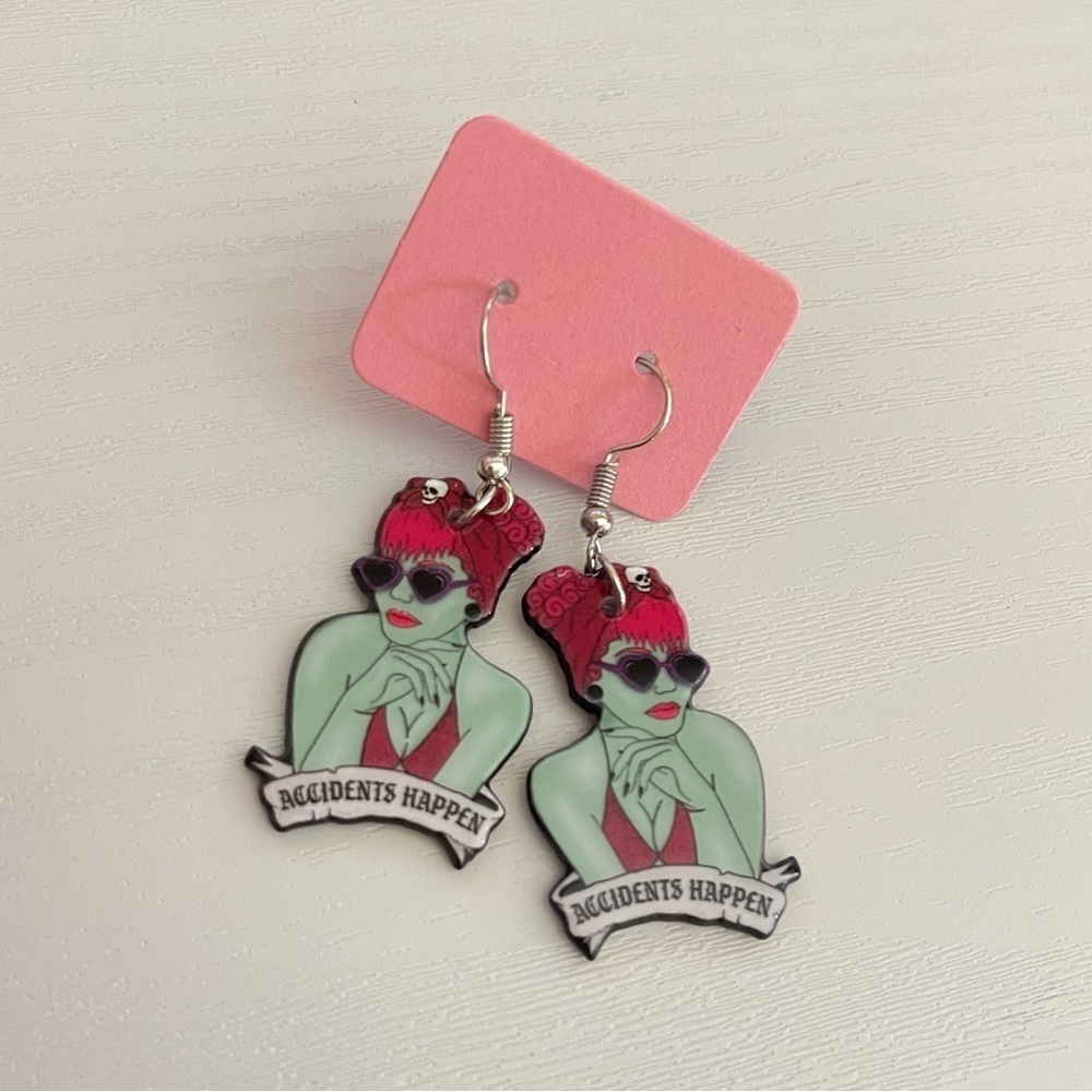 Accidents Happen Beetlejuice Pinup Girl Rockabilly Dangle Earrings